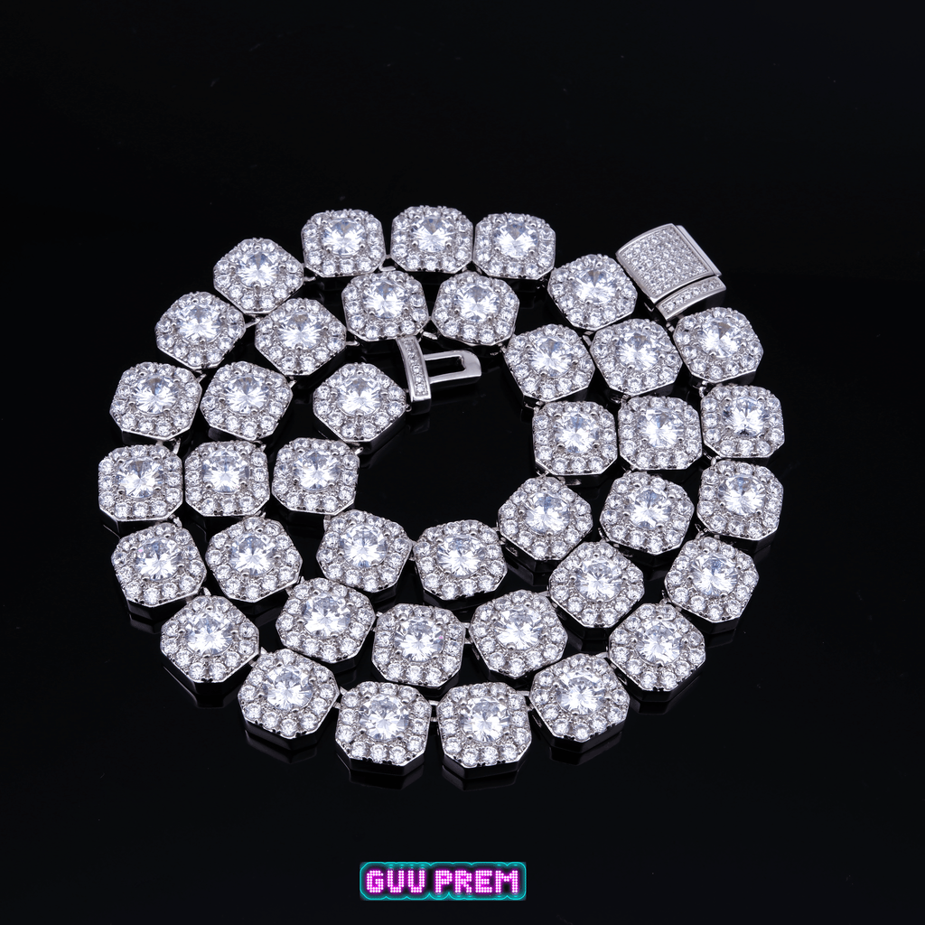 Clustered Tennis Chain in White Gold