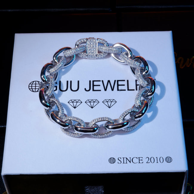 18K WhiteGold-Plated Rope Link Bracelet(half Iced) Hover Image