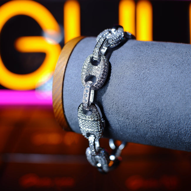 18K WhiteGold-Plated Solid Coffee beans Link Bracelet Hover Image