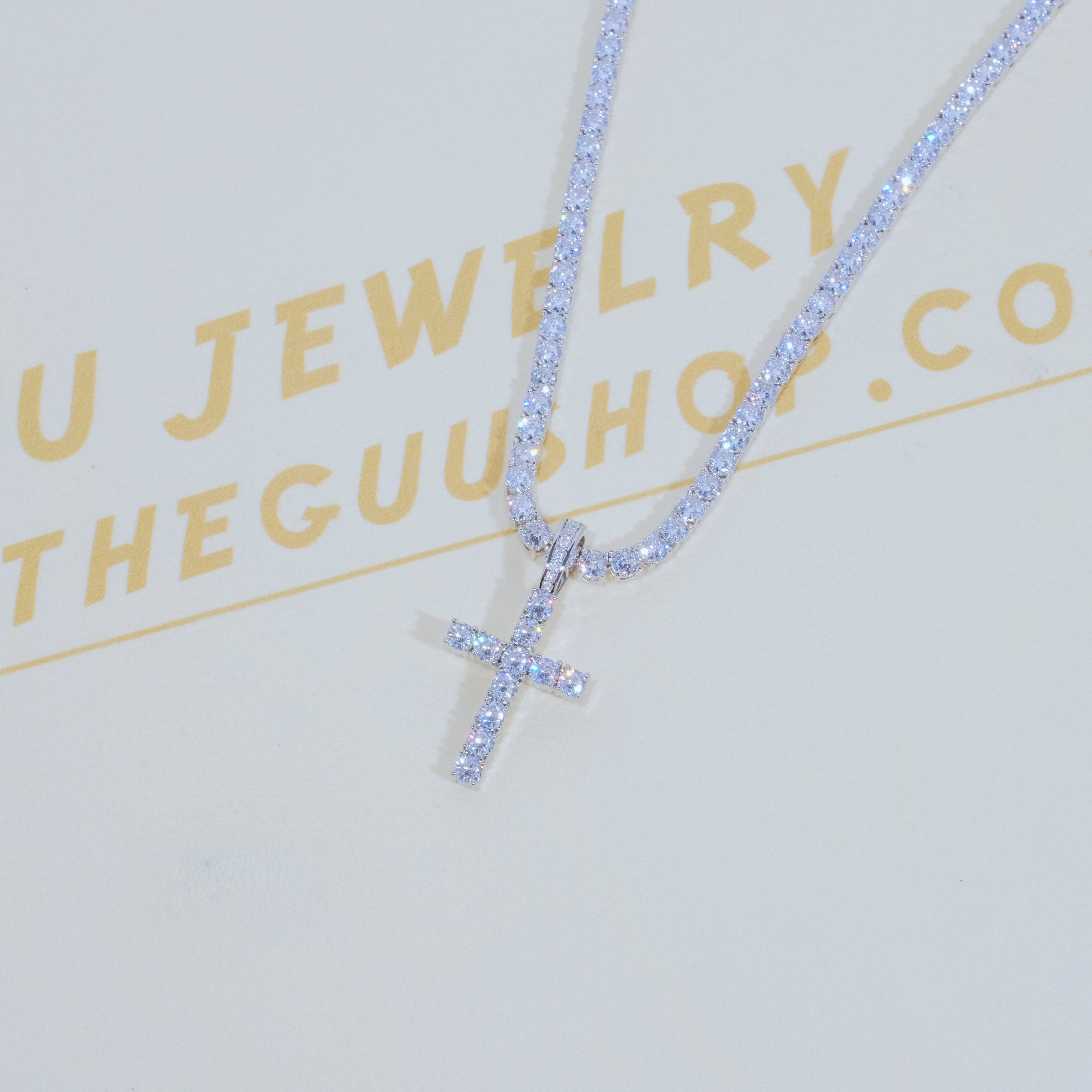 Bundle White Gold Diamond Cross + 4mm Diamond Tennis Chain