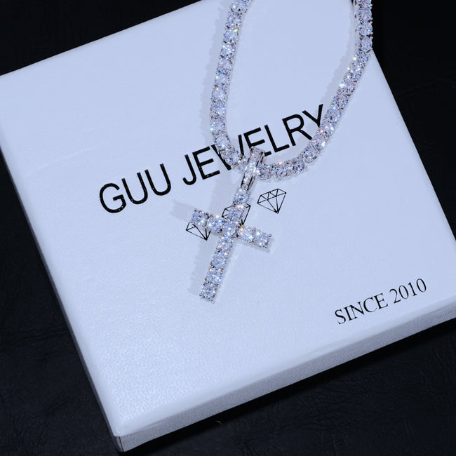 Bundle White Gold Diamond Cross + 4mm Diamond Tennis Chain Hover Image