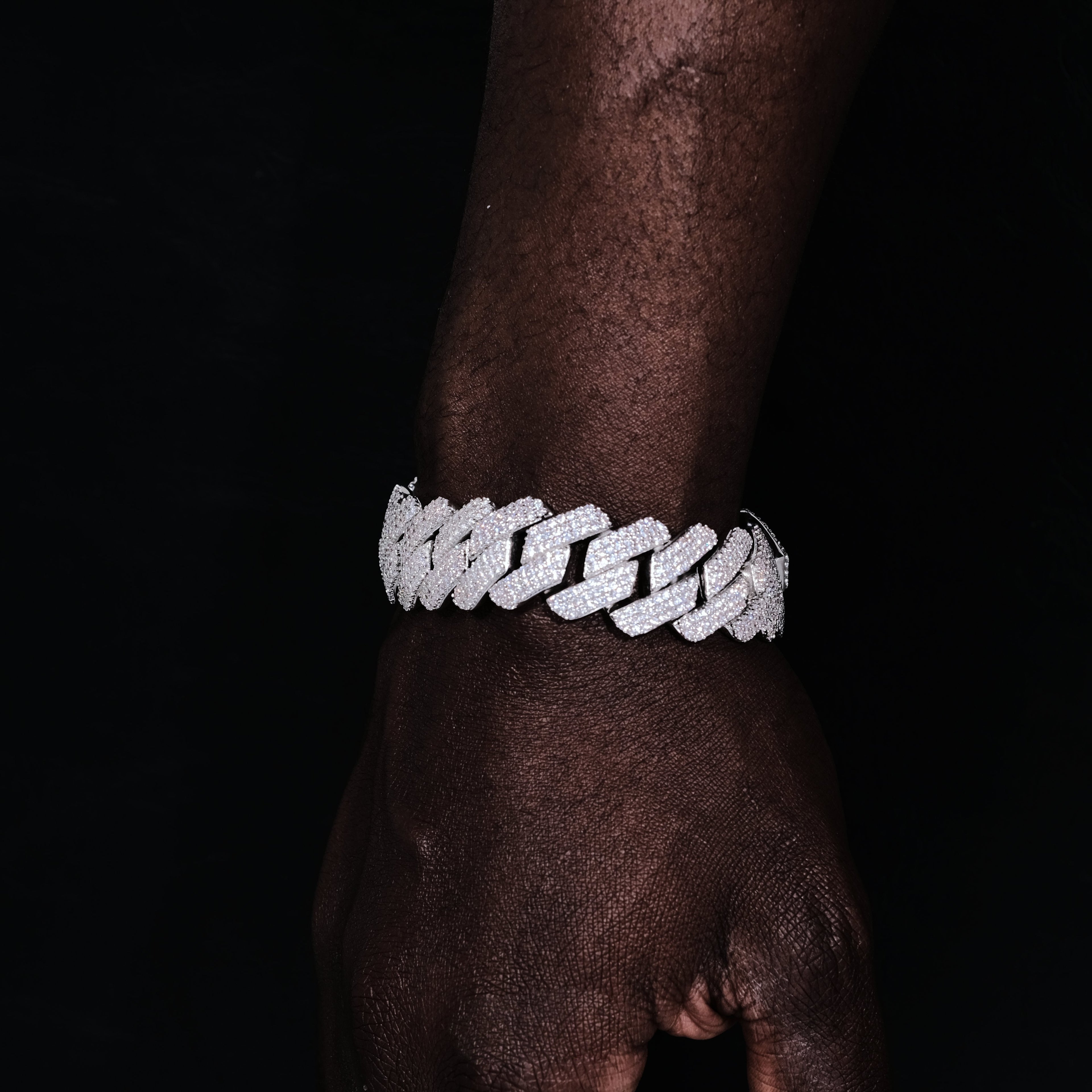 19MM 3Row Prong Cuban Link Necklace + Bracelet Bundle In WhiteGold