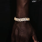 14mm Iced Prong Cuban Bracelet In 18k Gold