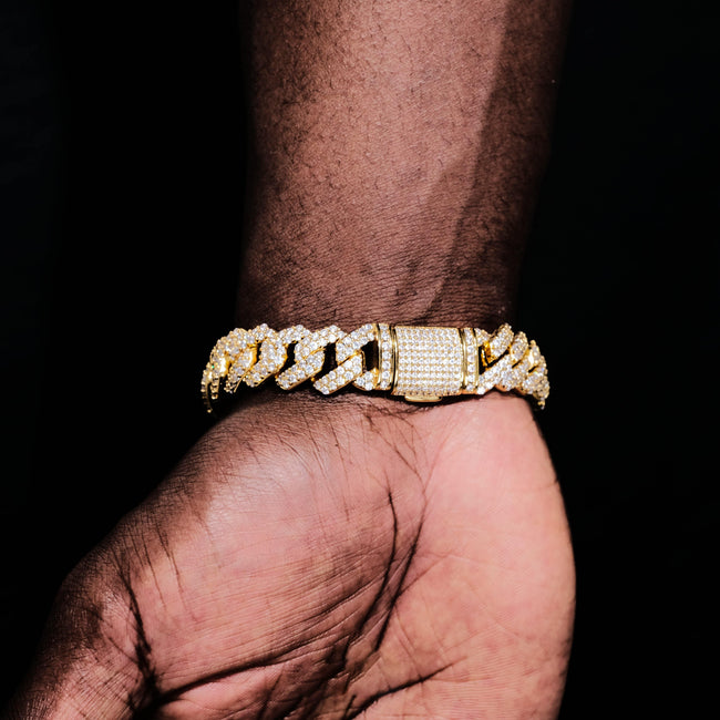 14mm Iced Prong Cuban Bracelet In 18k Gold Main Image