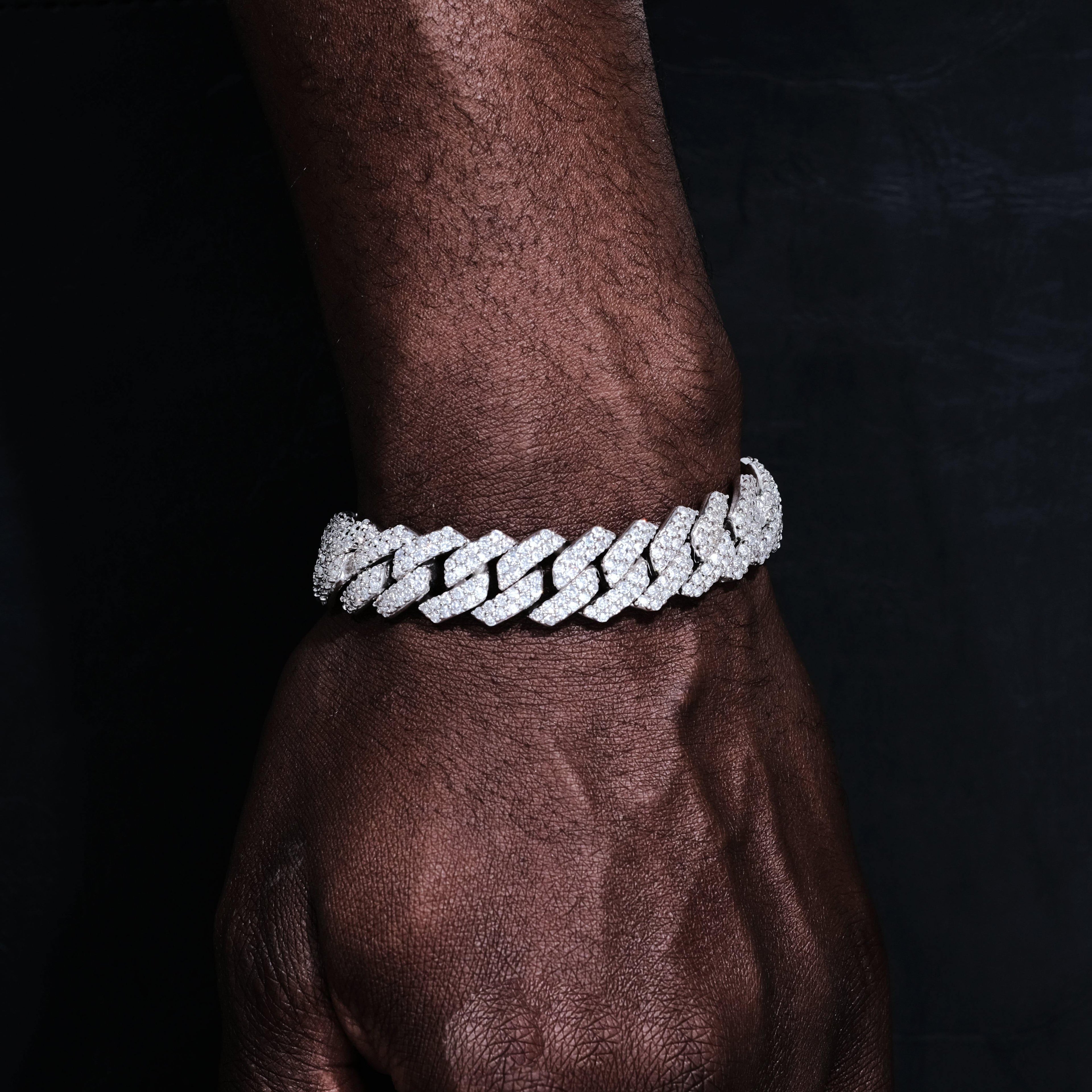 14mm Iced Prong Cuban Bracelet White Gold