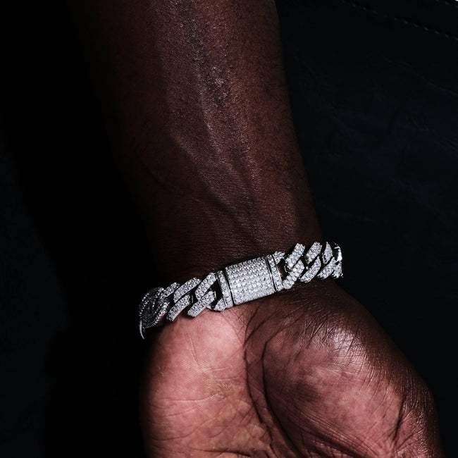 12mm Prong Baguette Curb Bracelet White Gold Main Image