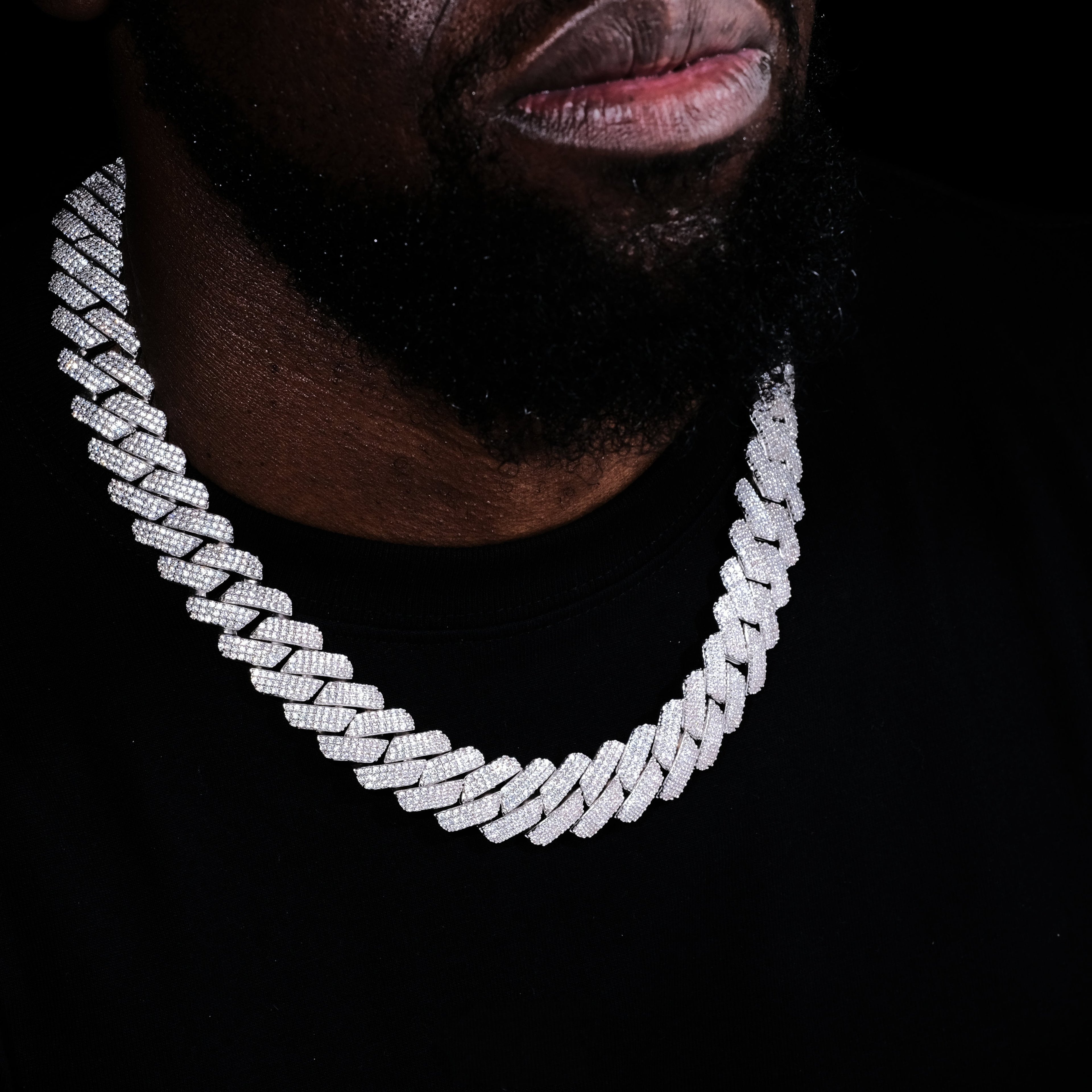 19MM 3Row Prong Cuban Link Necklace + Bracelet Bundle In WhiteGold