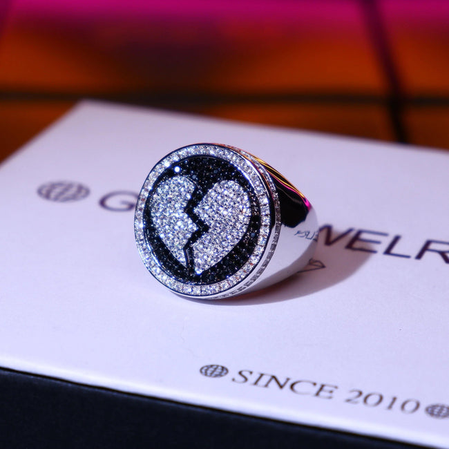 Iced 18K Yellow Gold-Plated  Iced  AAA CZ Hip Hop Heartbreak Ring Hover Image