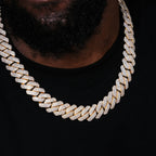 19MM 3Row Prong Cuban Link Necklace + Bracelet Bundle In 18K Gold