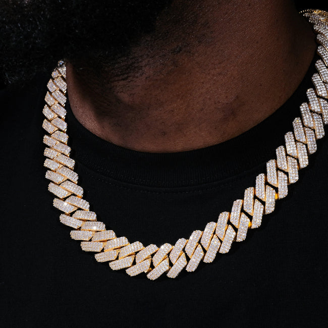 19MM 3Row Prong Cuban Link Necklace + Bracelet Bundle In 18K Gold Main Image