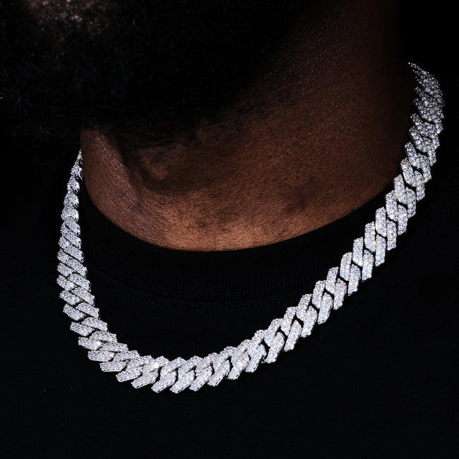 14MM 2Row Prong Cuban Link Necklace + Bracelet Bundle In White Gold Main Image