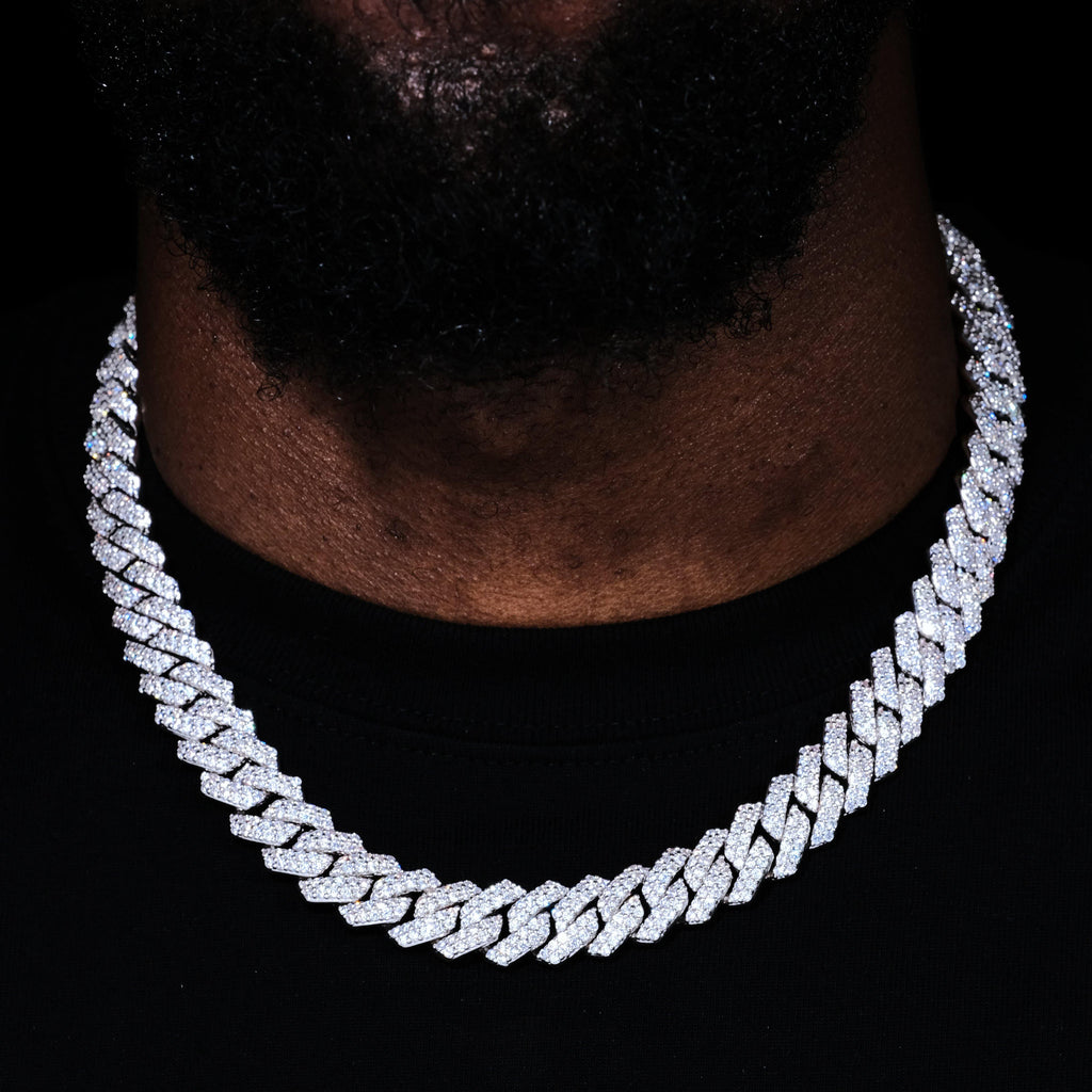 14MM 2Row Prong Cuban Link Necklace + Bracelet Bundle In White Gold