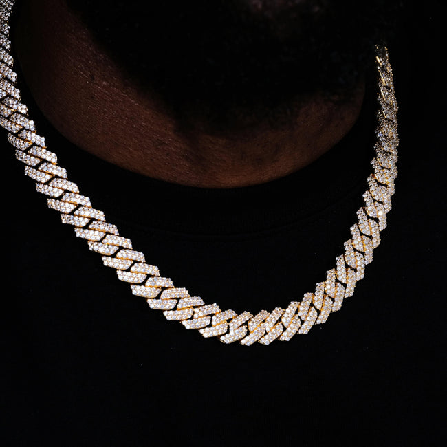 14MM 2Row Prong Cuban Link Necklace + Bracelet Bundle In 18K Gold Main Image