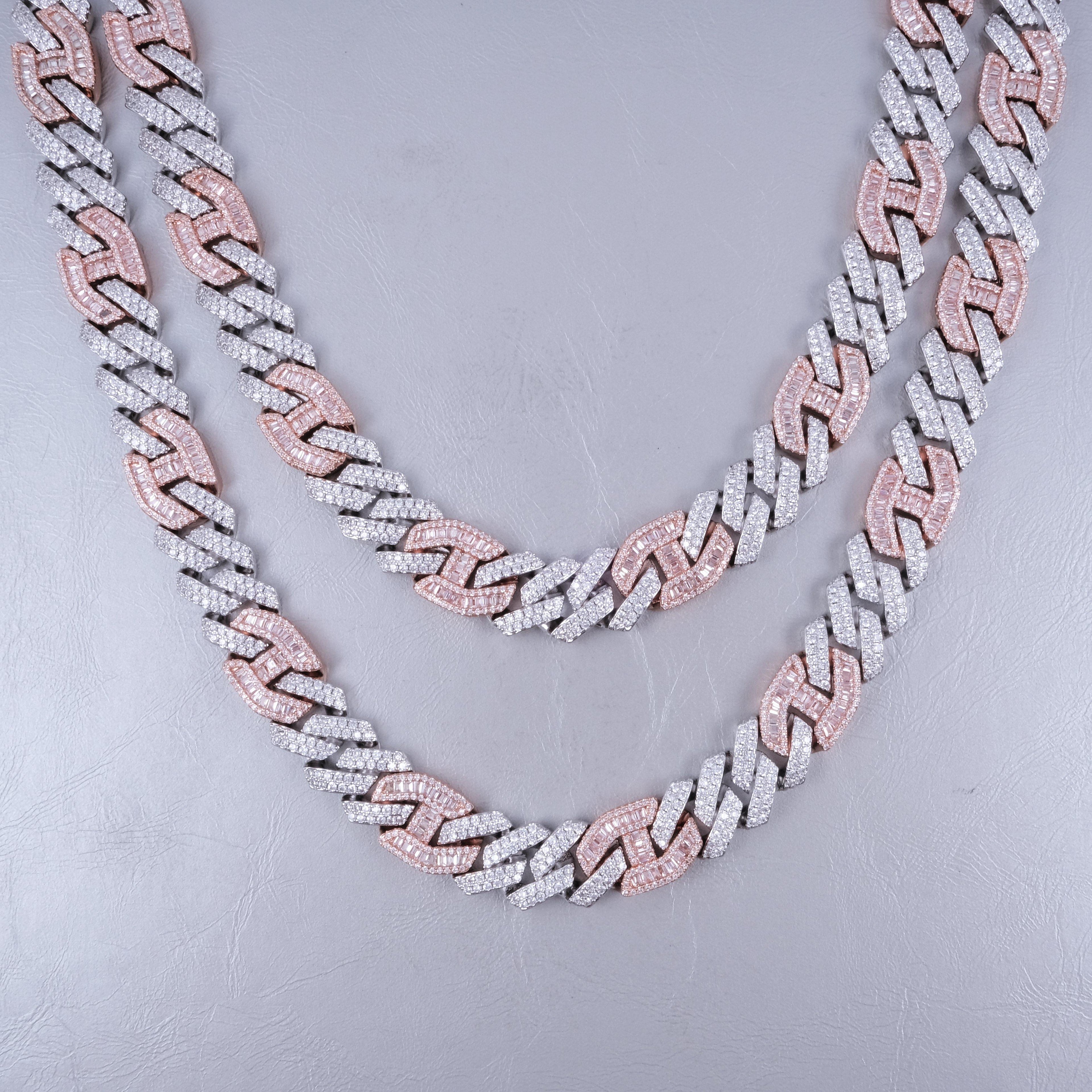 Iced Prong Link Choker (12mm) in White&Pink