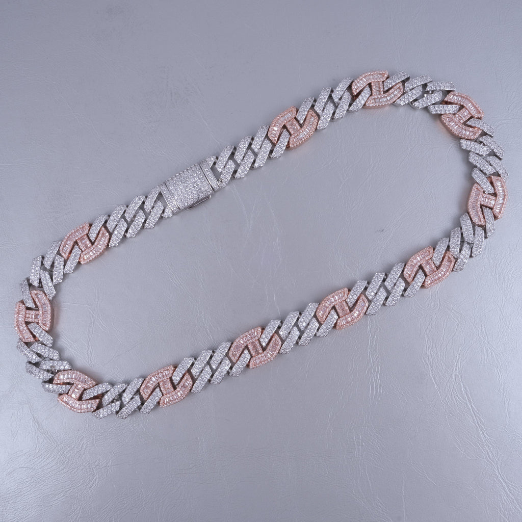 Iced Prong Link Choker (12mm) in White&Pink