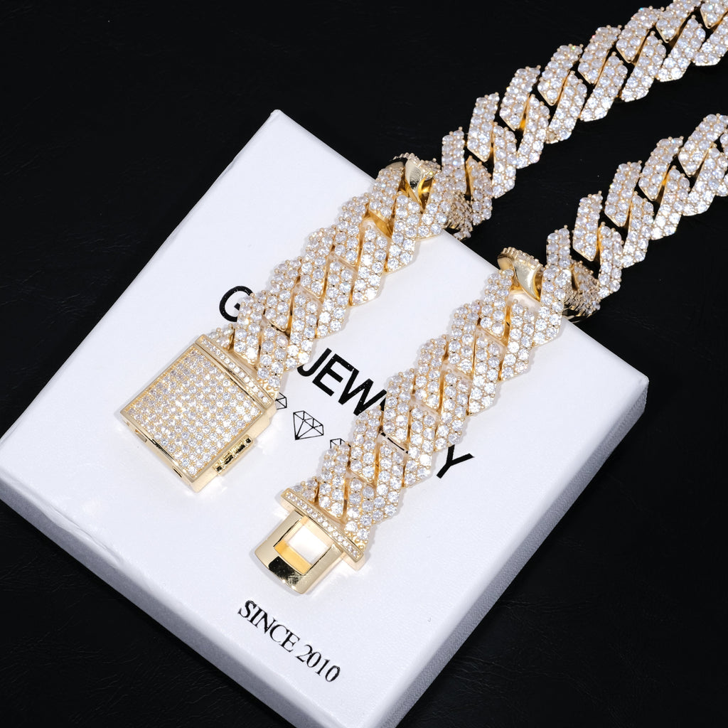 Bundle 19MM 2-Row Prong Cuban + 5MM Tennis In Gold