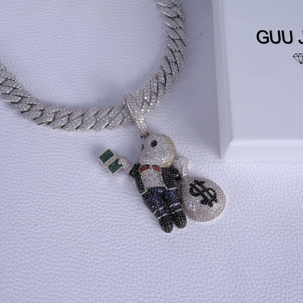 Money Bag Boy With Prong Cuban Chain