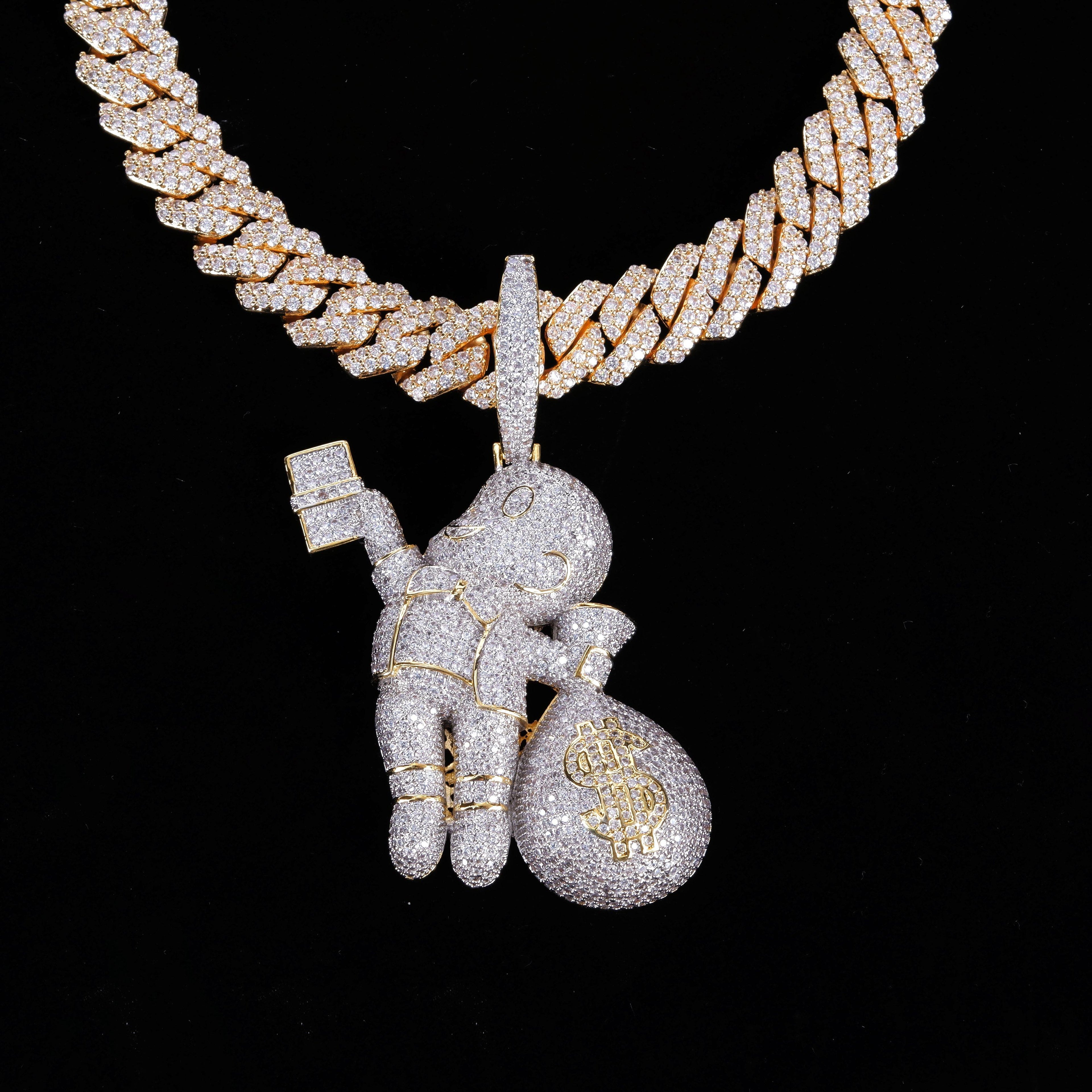 Money Bag Boy With Prong Cuban Chain