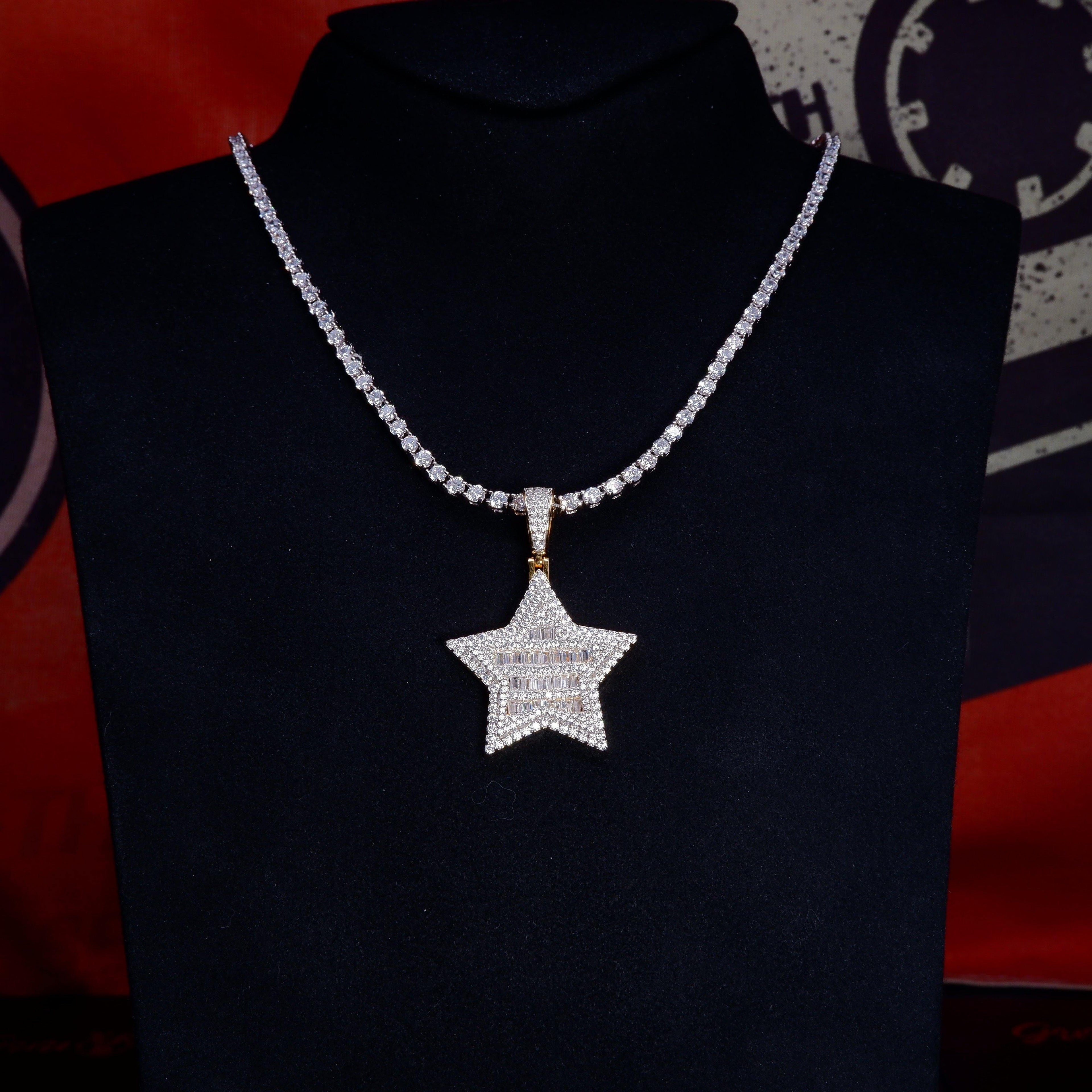 S925 Silver Iced  Star BlingBling Pendant In Gold-Plated