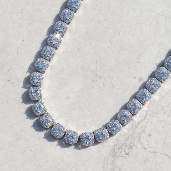 Clustered Tennis Chain in White Gold Hover Image