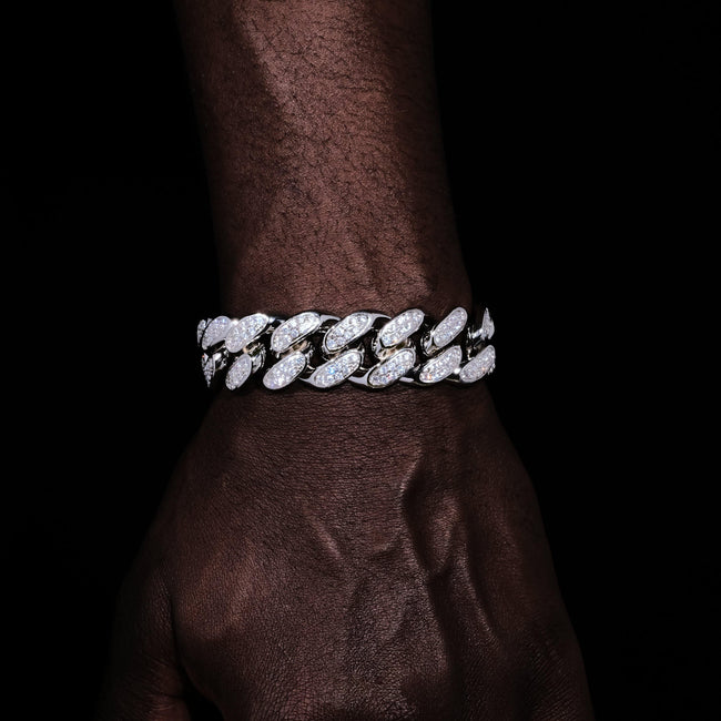 Iced Cuban Link Bracelet (19mm) in White Gold Main Image