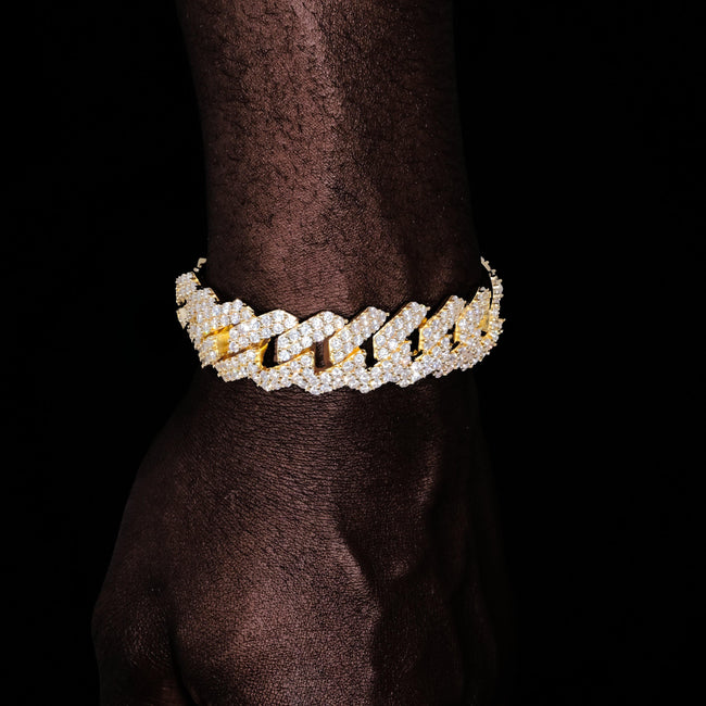 19MM 2-Row Iced Prong Cuban Bracelet In Gold Main Image
