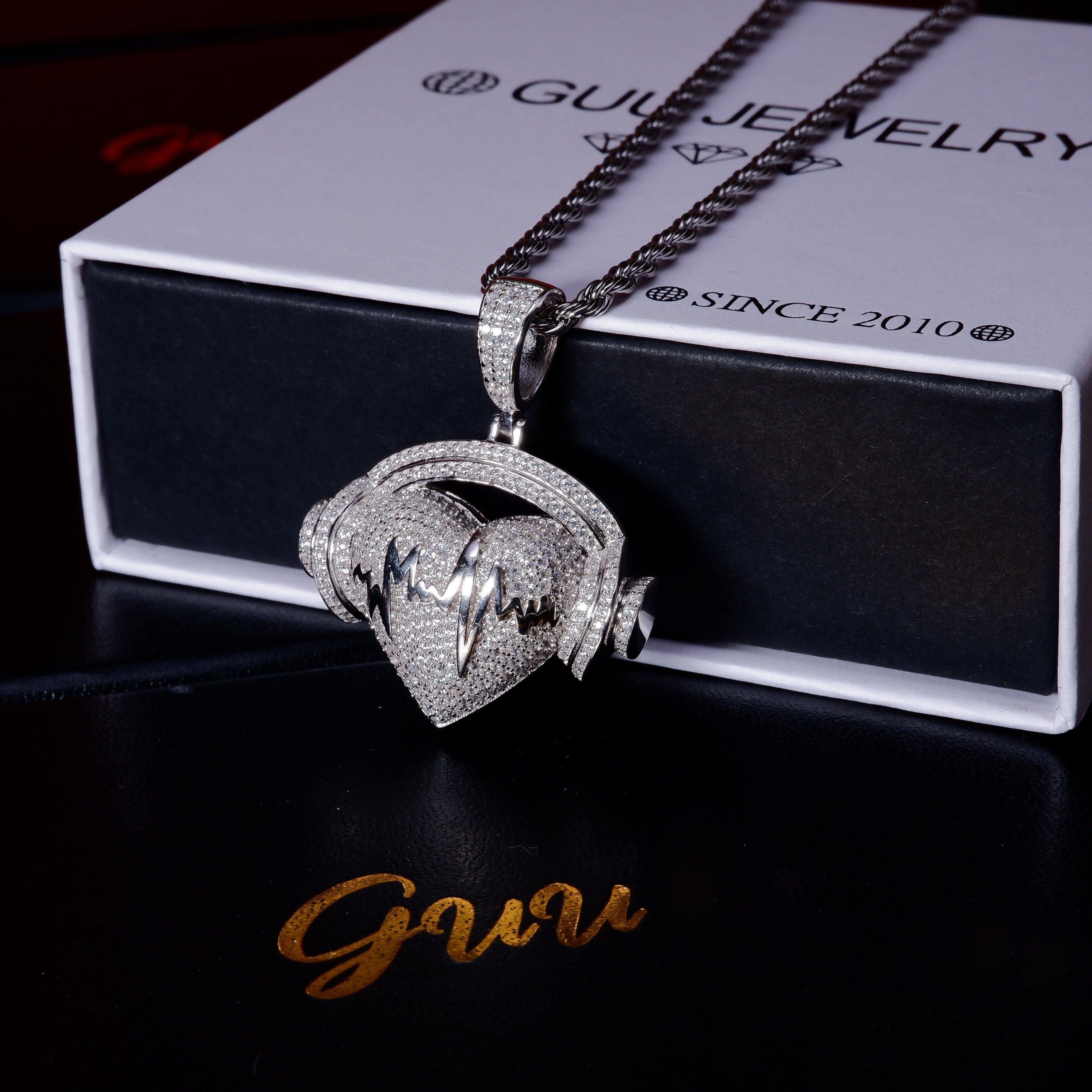 S925 Silver Diamond Heartbeat Music BlingBling Diamond Pendant In Silver