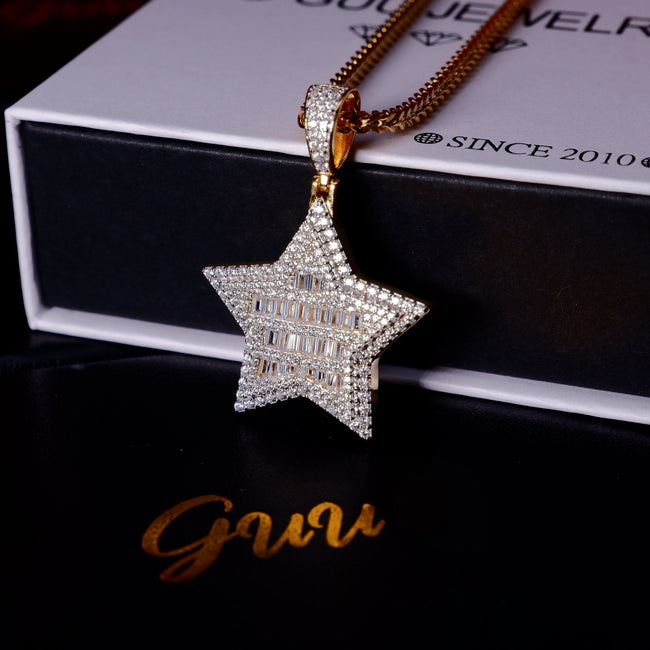 S925 Silver Iced  Star BlingBling Pendant In Gold-Plated Hover Image