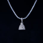 S925 Silver Money purse BlingBling Iced  Pendant In WhiteGold-Plated