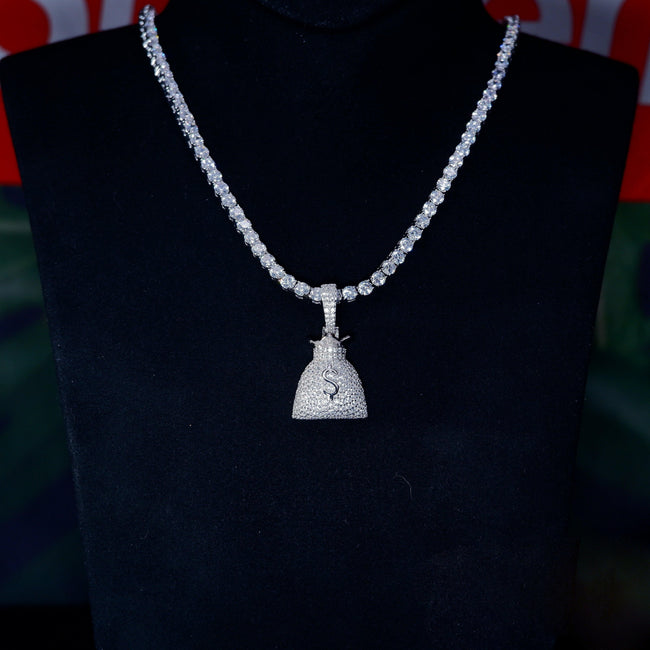 S925 Silver Money purse BlingBling Iced  Pendant In WhiteGold-Plated Main Image