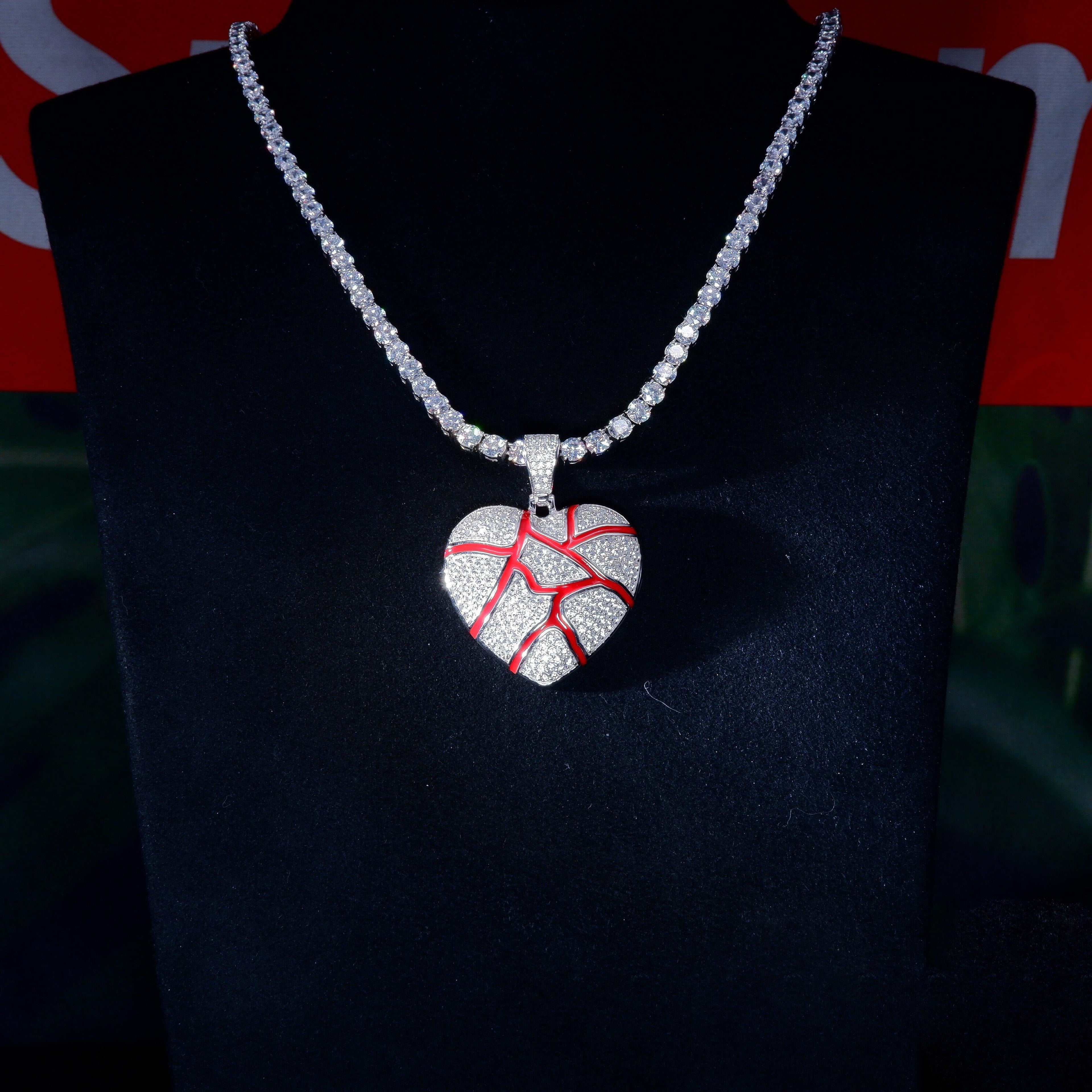 S925 Silver Diamond Cracked heart BlingBling Iced Pendant In WhiteGold-Plated