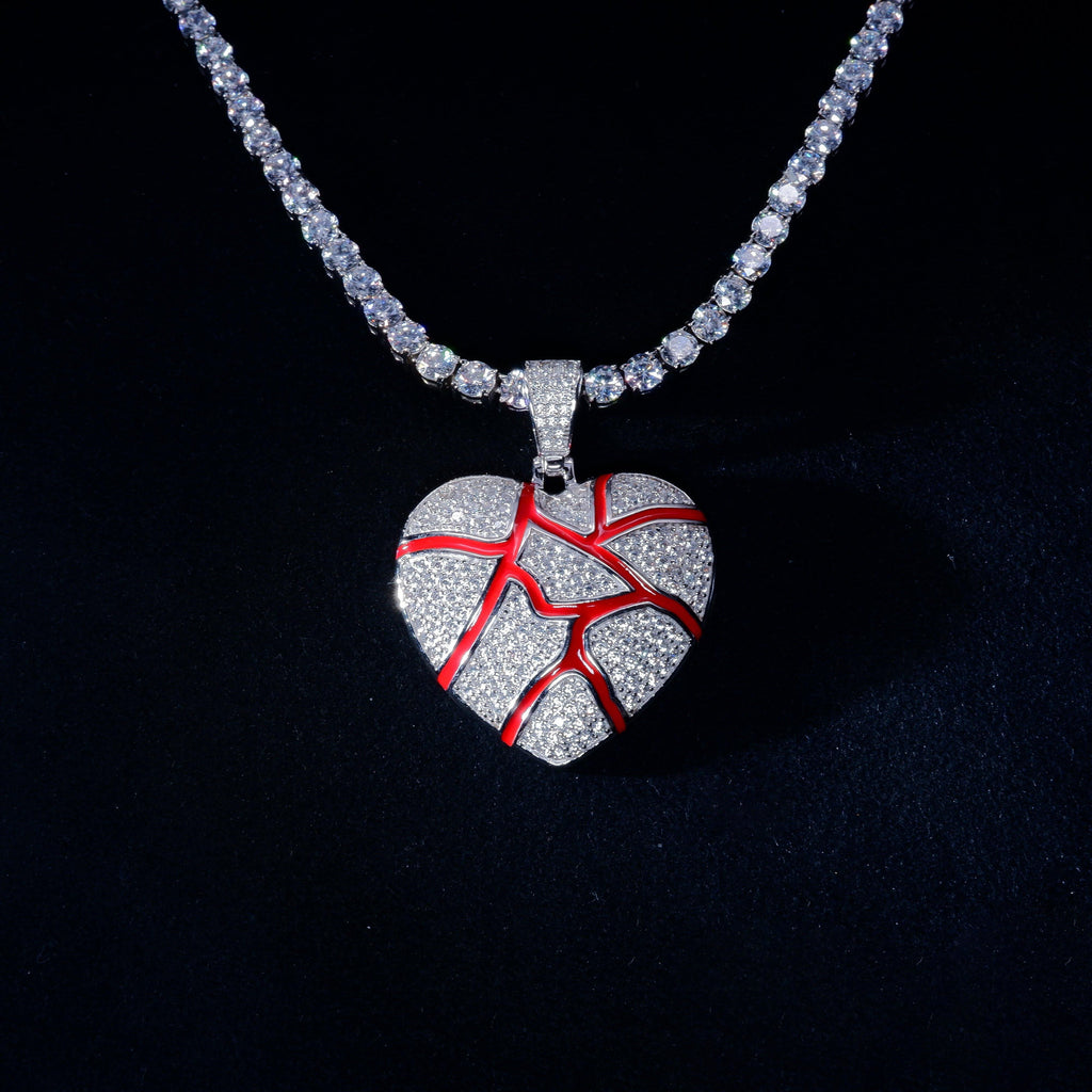 S925 Silver Diamond Cracked heart BlingBling Iced Pendant In WhiteGold-Plated