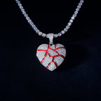 S925 Silver Diamond Cracked heart BlingBling Iced Pendant In WhiteGold-Plated
