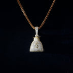 S925 Silver  Money purse BlingBling Iced Pendant In Gold-Plated