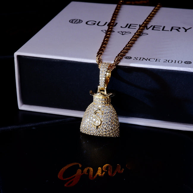 S925 Silver  Money purse BlingBling Iced Pendant In Gold-Plated Hover Image