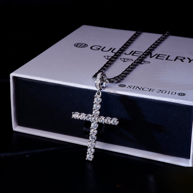 S925 Silver Iced  Round diamond Cross BlingBling Pendant In Gold-Plated Main Image