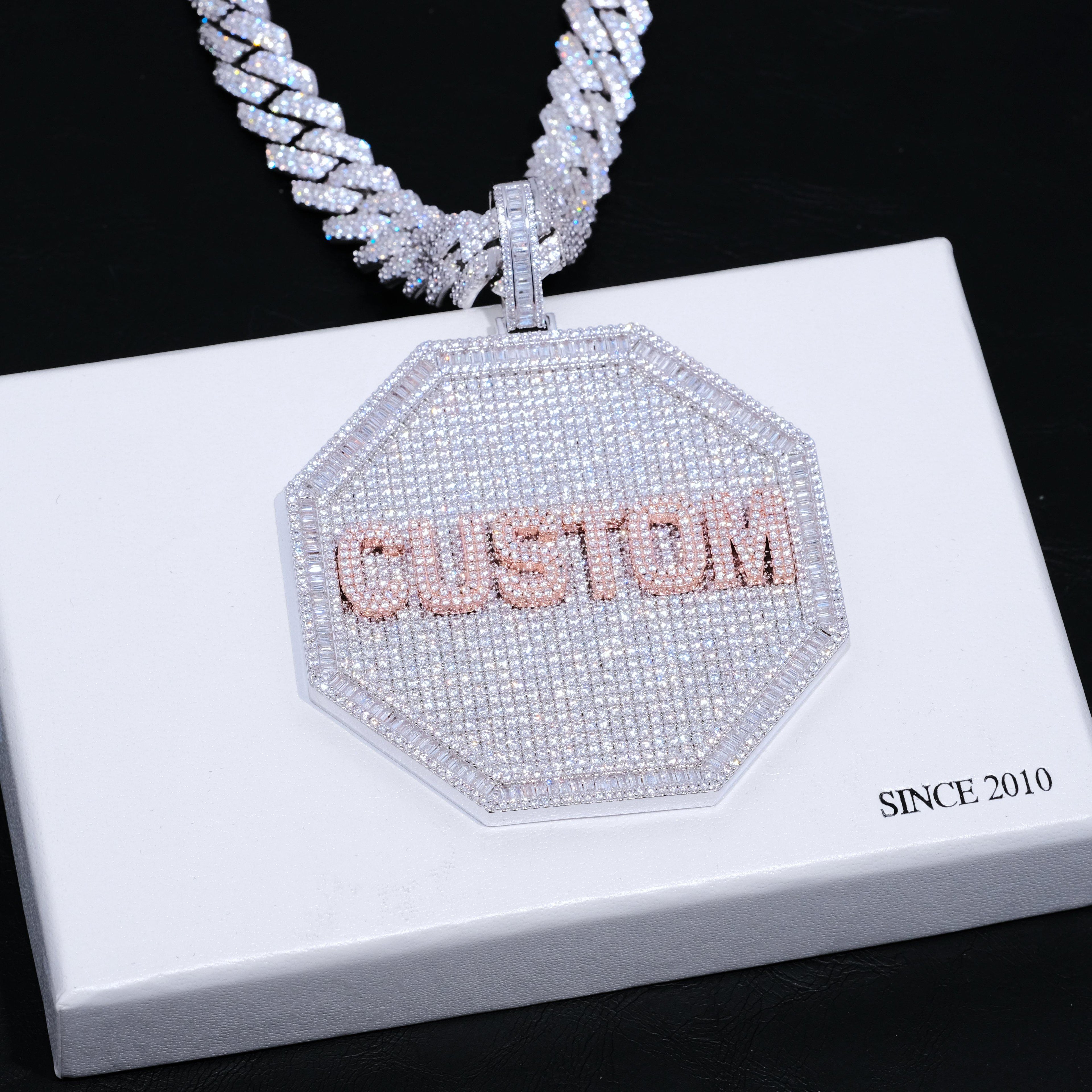 CUSTOM LETTER NECKLACE 3D BIG OCTAGON