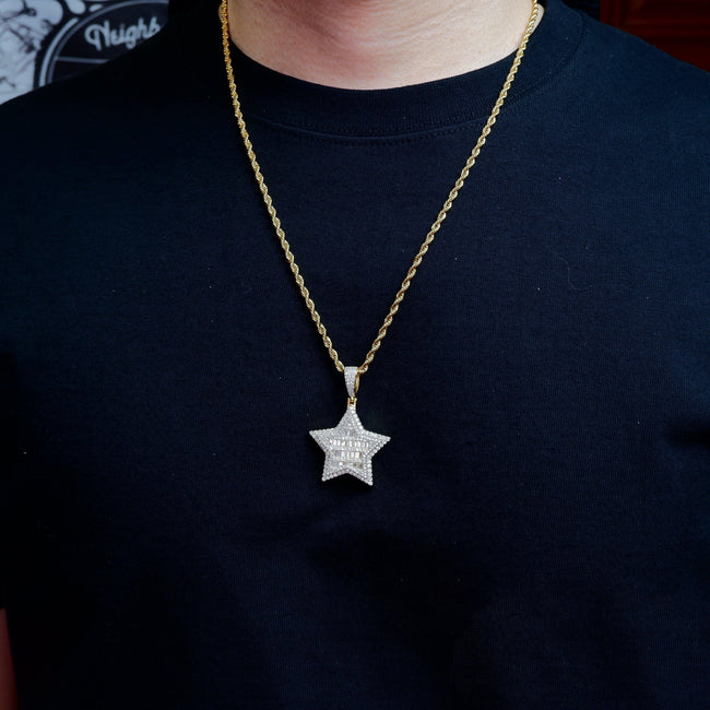 S925 Silver Iced  Star BlingBling Pendant In Gold-Plated Main Image