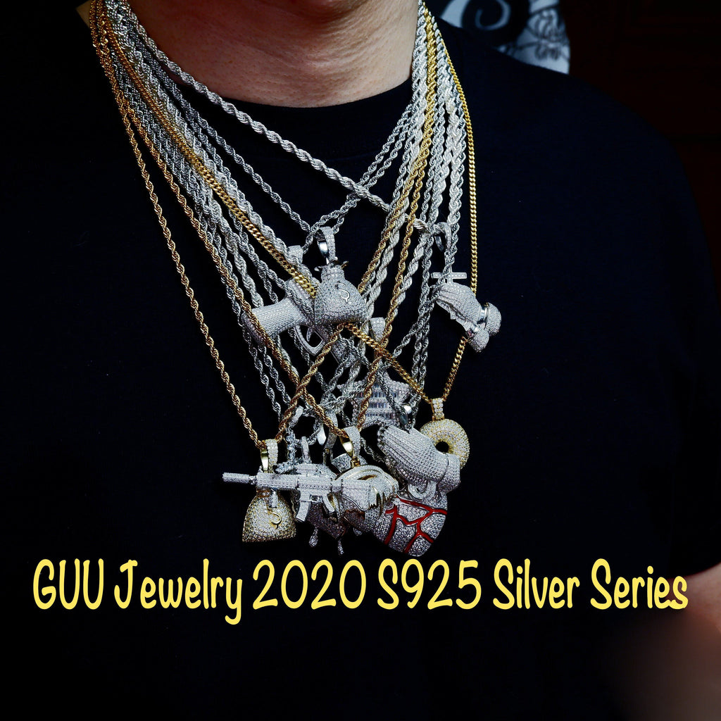 S925 Silver Iced  Star BlingBling Pendant In Gold-Plated