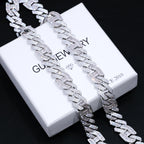 15mm Prong Baguette Curb Chain White Gold