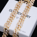 15mm Prong Baguette Curb Chain 18K Gold
