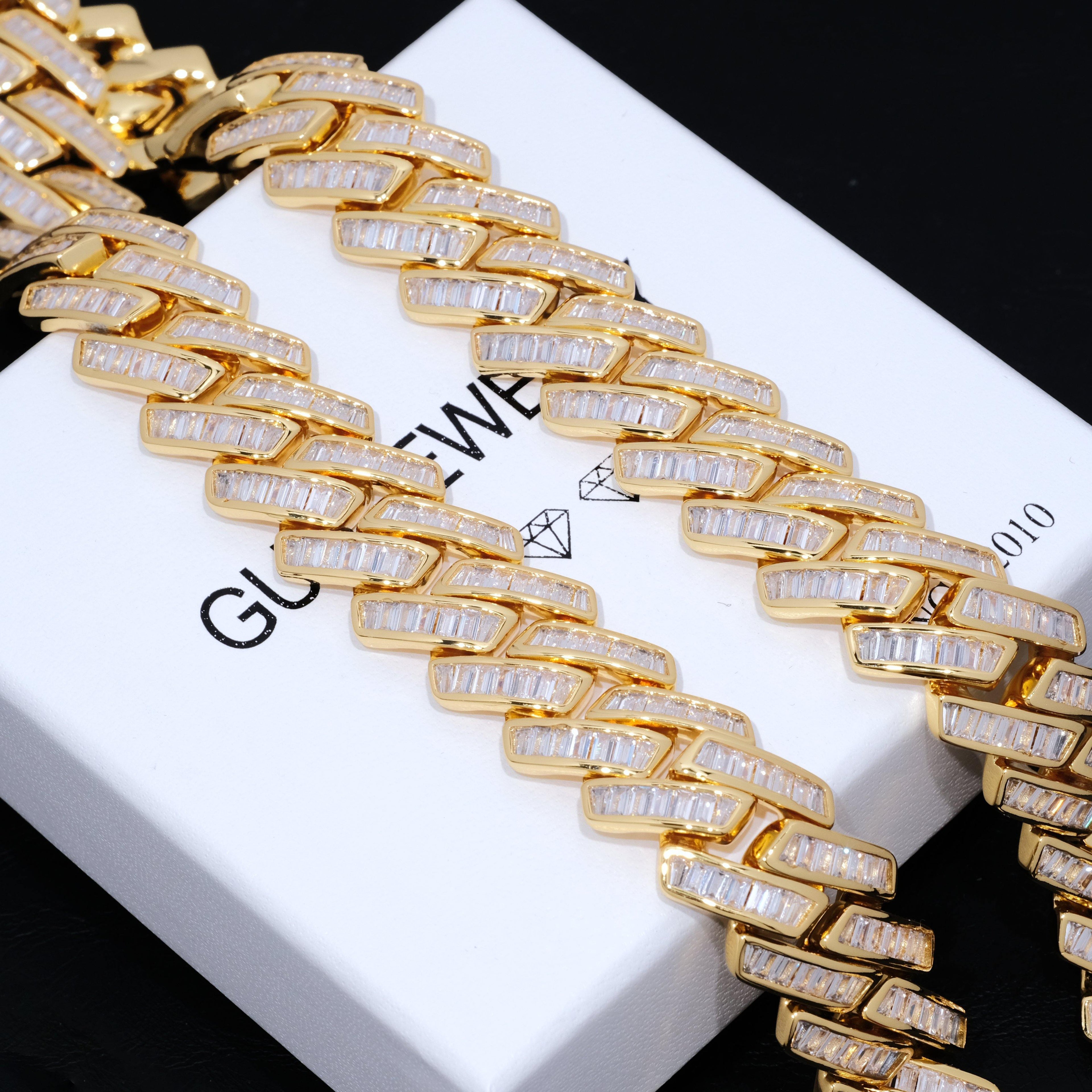 Baguette Channel Set Cuban Necklace (19mm) in Gold