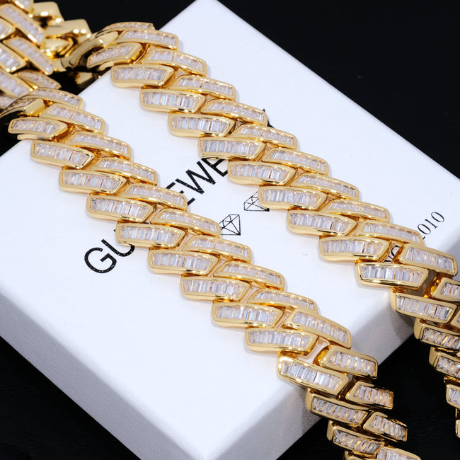 Baguette Channel Set Cuban Necklace (19mm) in Gold Hover Image