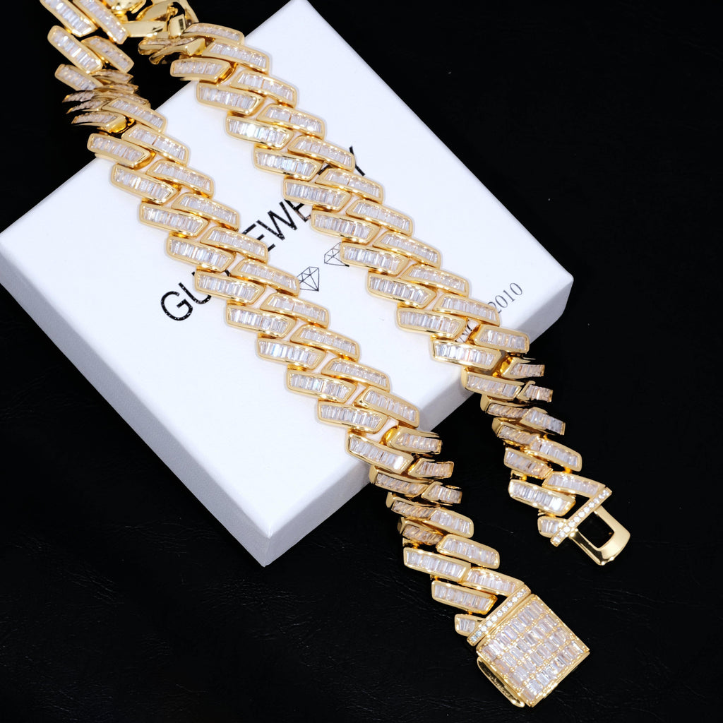 Baguette Channel Set Cuban Necklace (19mm) in Gold