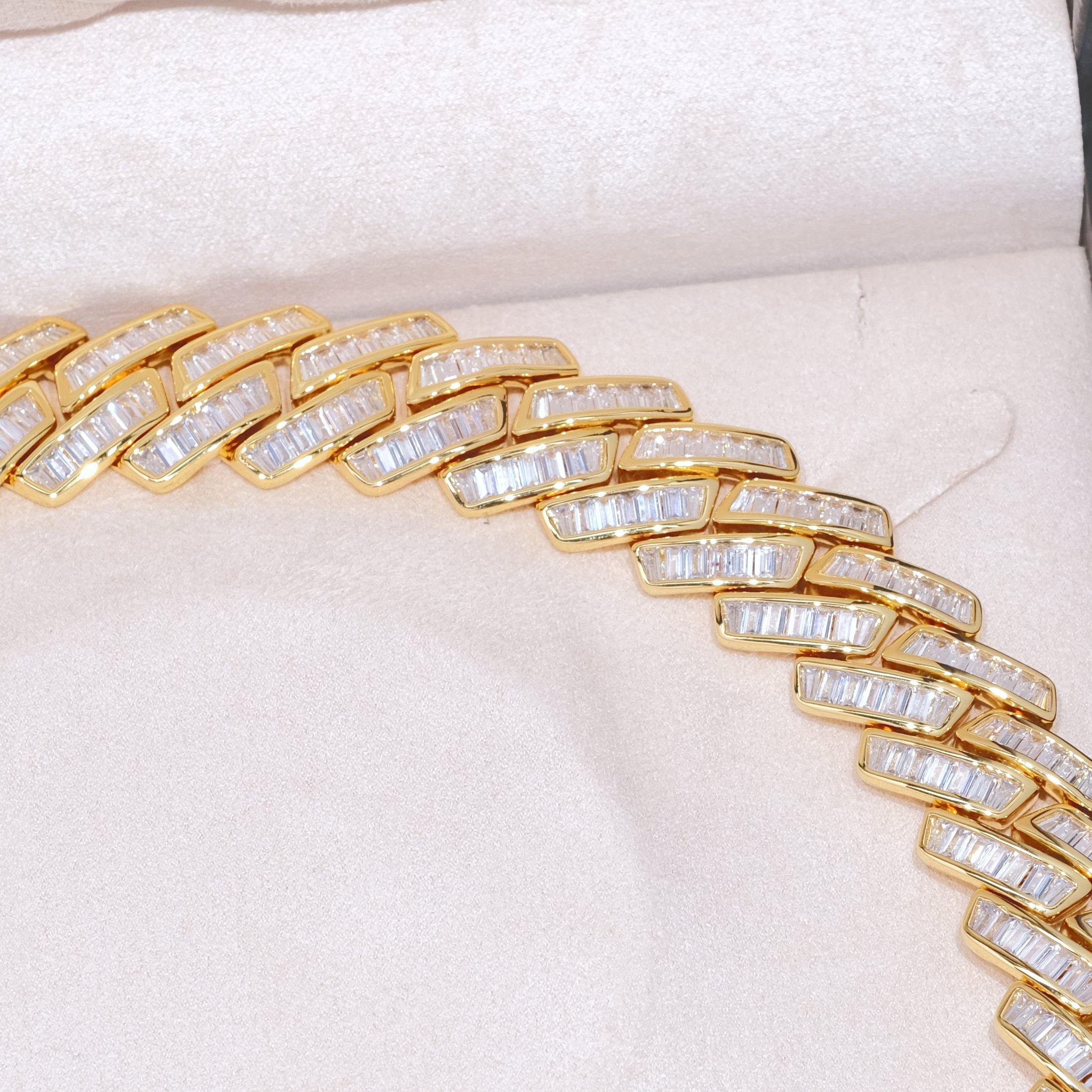 Baguette Channel Set Cuban Necklace (19mm) in Gold