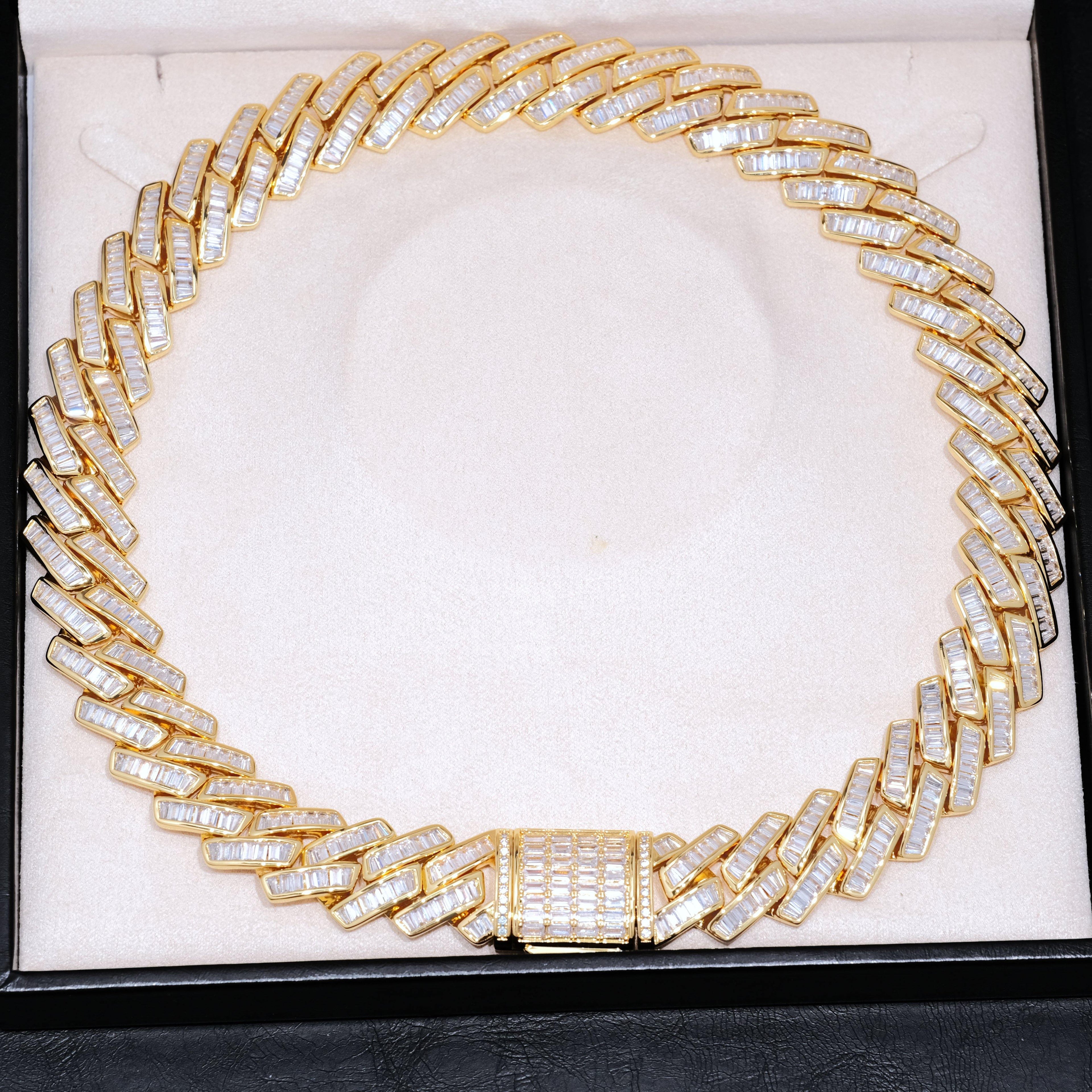Baguette Channel Set Cuban Necklace (19mm) in Gold