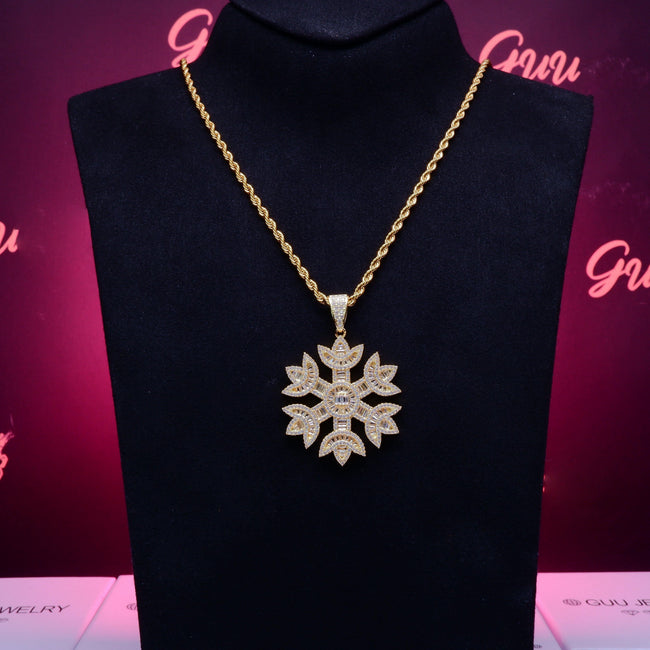 2020 18K Gold-Plated Baguette Iced Snowflake Pendant Main Image