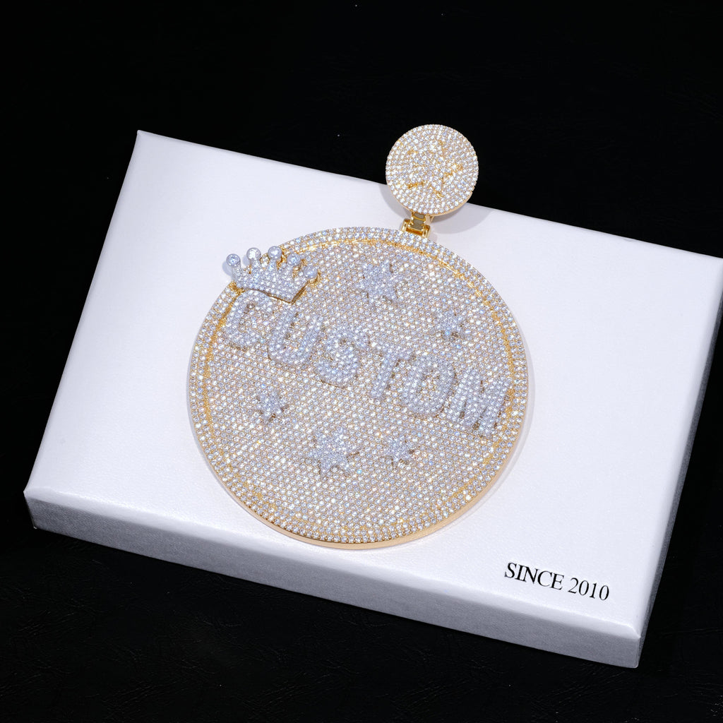 CUSTOM LETTER NECKLACE 3D BIG CROWN DISC