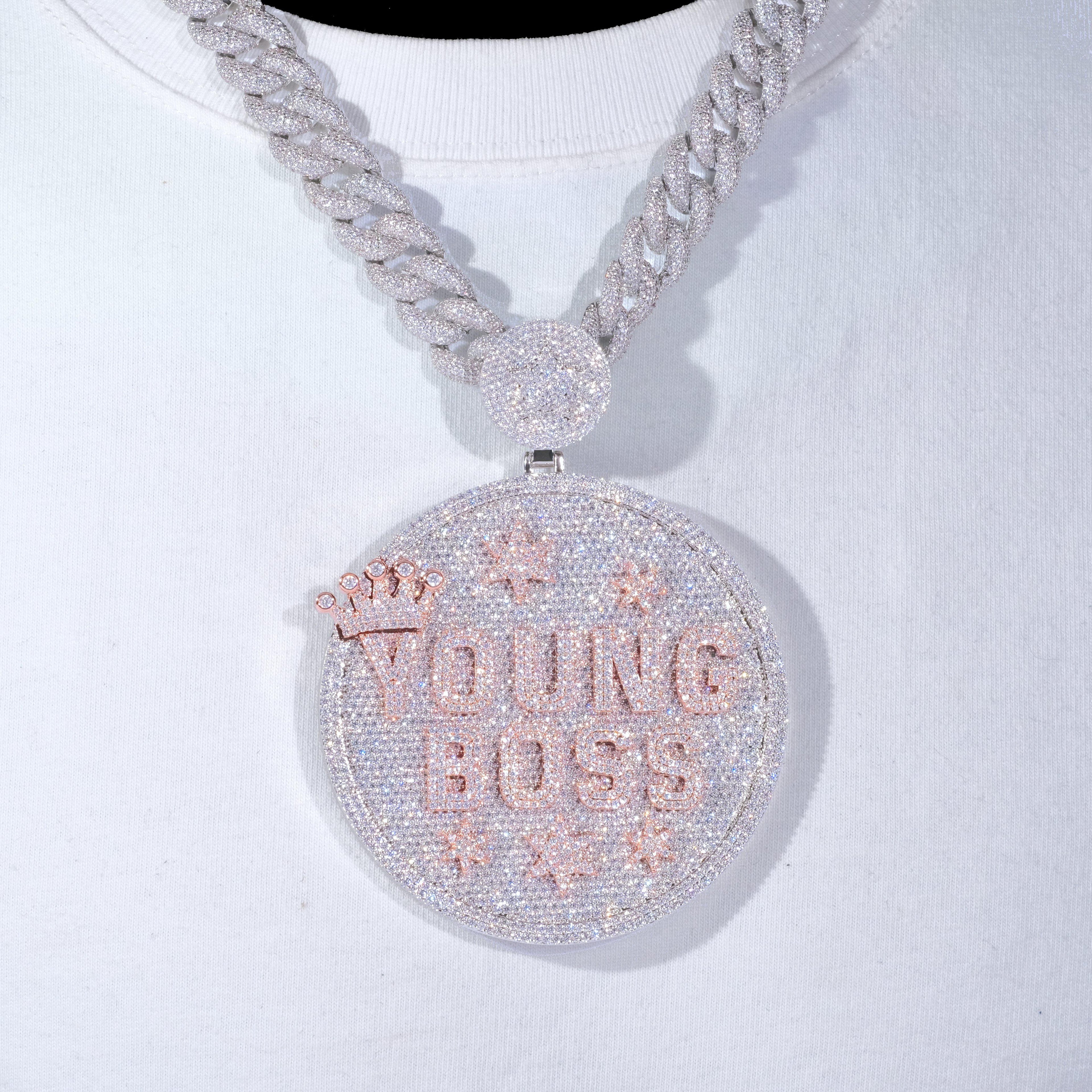 CUSTOM LETTER NECKLACE 3D BIG CROWN DISC