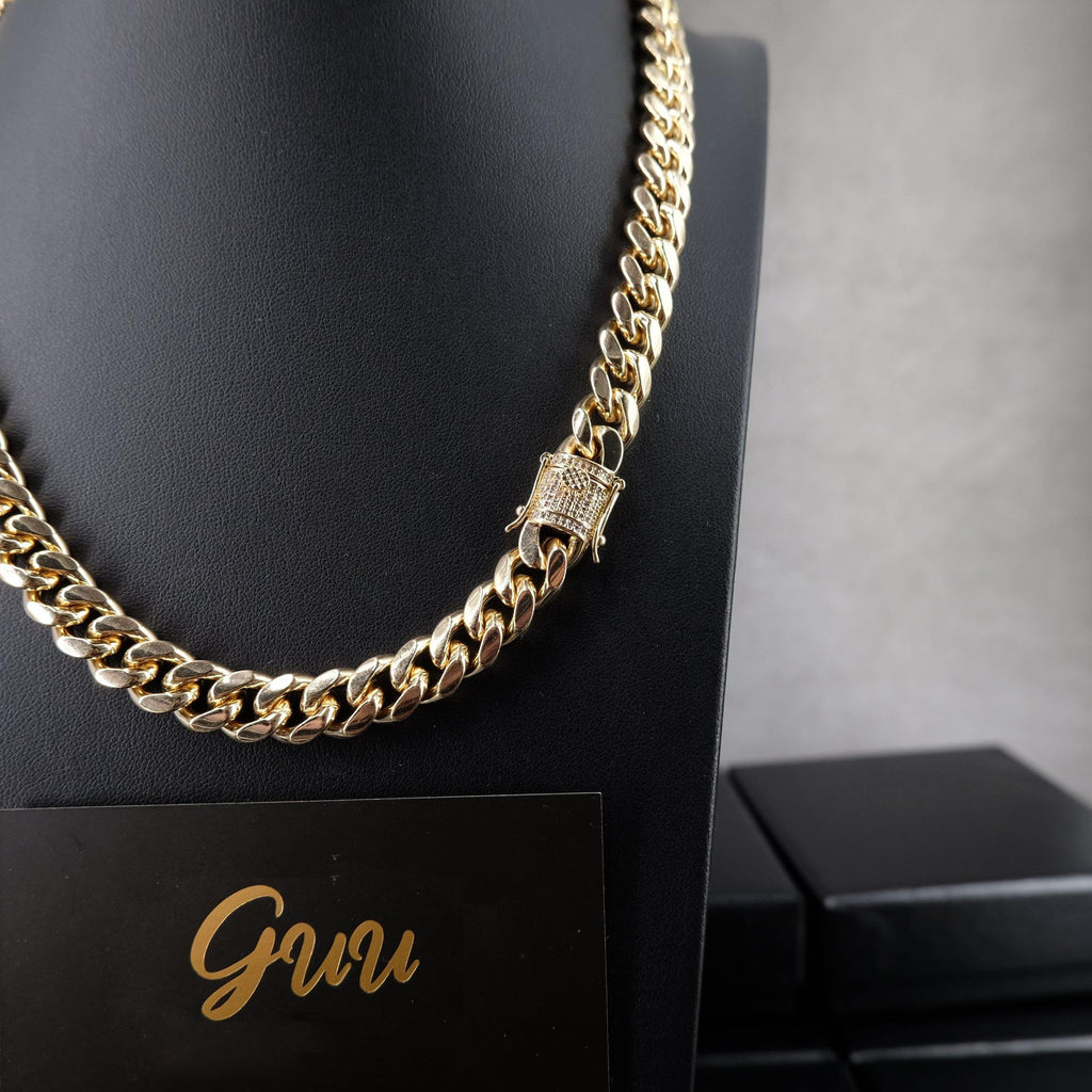 10mm  CZ  Cuban Link Chain In  Yellow GoldPlated